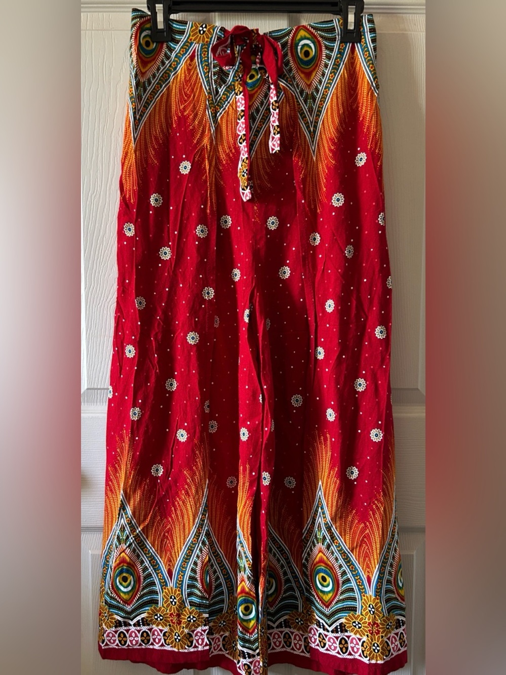 Peacock Abstract Flowy Y2K Wide Open Leg Tie Waist Boho Culotte Pants Sz Small - Picture 13 of 13